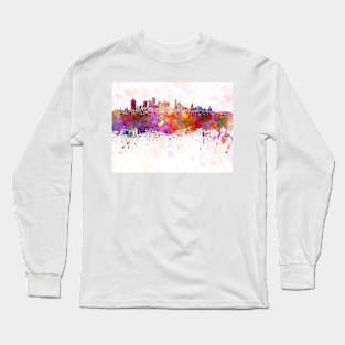 Brooklyn skyline in watercolor background Long Sleeve T-Shirt